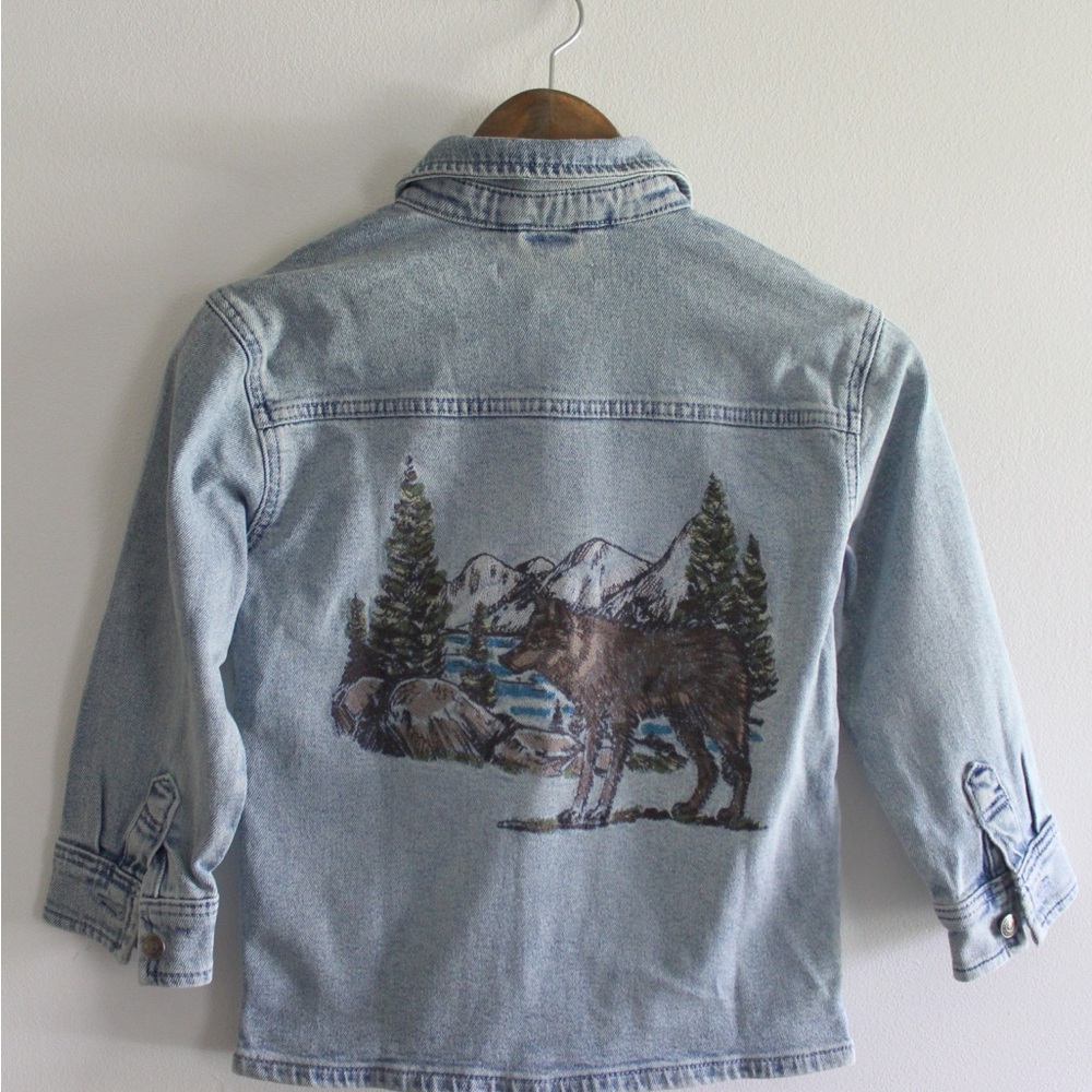 A&F Kids NWT Denim Alaskan Wild Jean Button Up Embroidery Nature Back 5/6 Boys